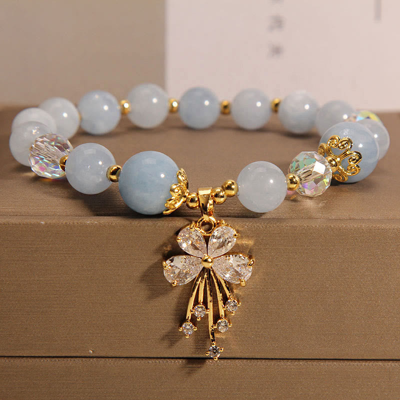 Aquamarine Pink Crystal Healing Zircon Butterfly Charm Bracelet