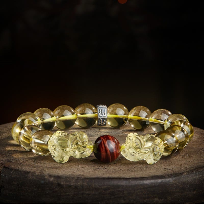 Natural Citrine Double PiXiu Tiger Eye Prosperity Protection Bracelet