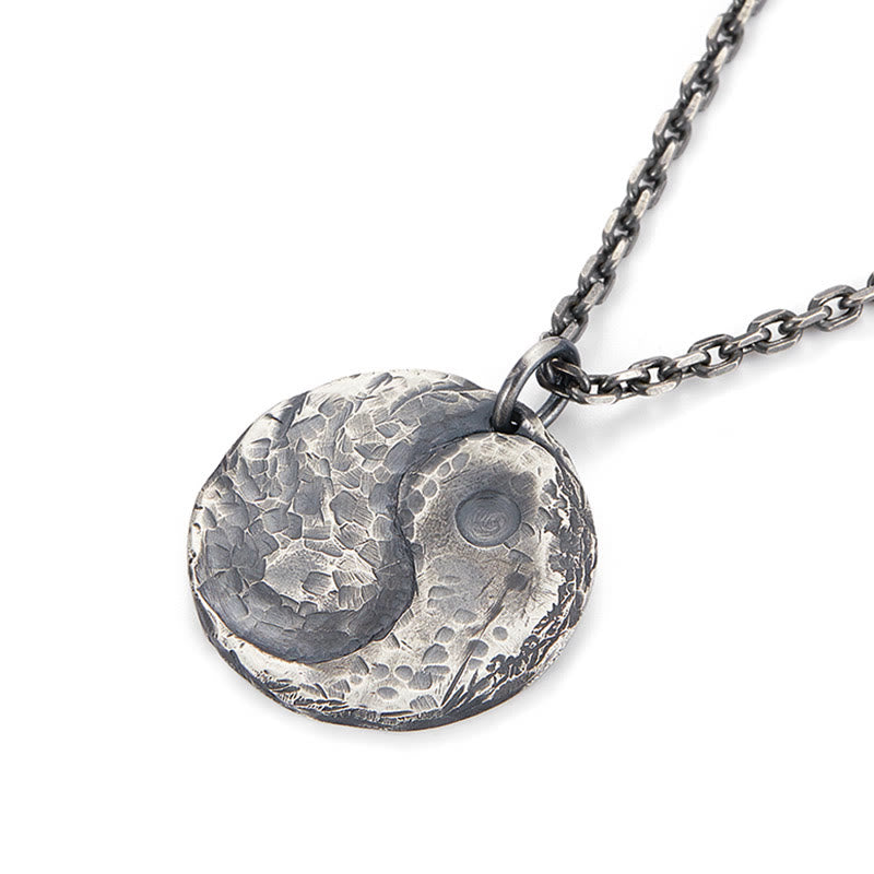 990 Sterling Silver Yin Yang Hammer Texture Harmony Necklace Pendant - Image 7