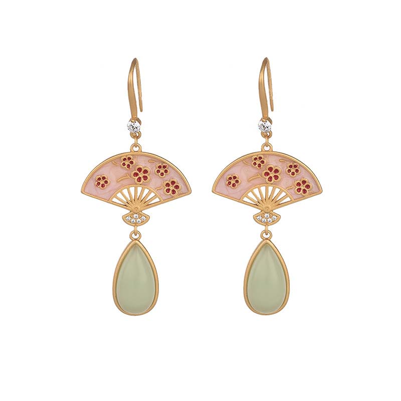 Natural Green Aventurine Fan Pattern Luck Drop Earrings - Image 10