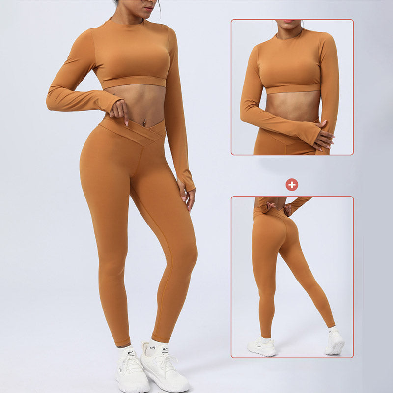 2Pcs Long Sleeve Backless Top Bra Leggings Pants Fitness Yoga Outfit Set - Image 7
