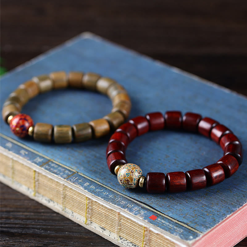 Natural Green Sandalwood Small Leaf Red Sandalwood Lacquer Bead Peace Bracelet