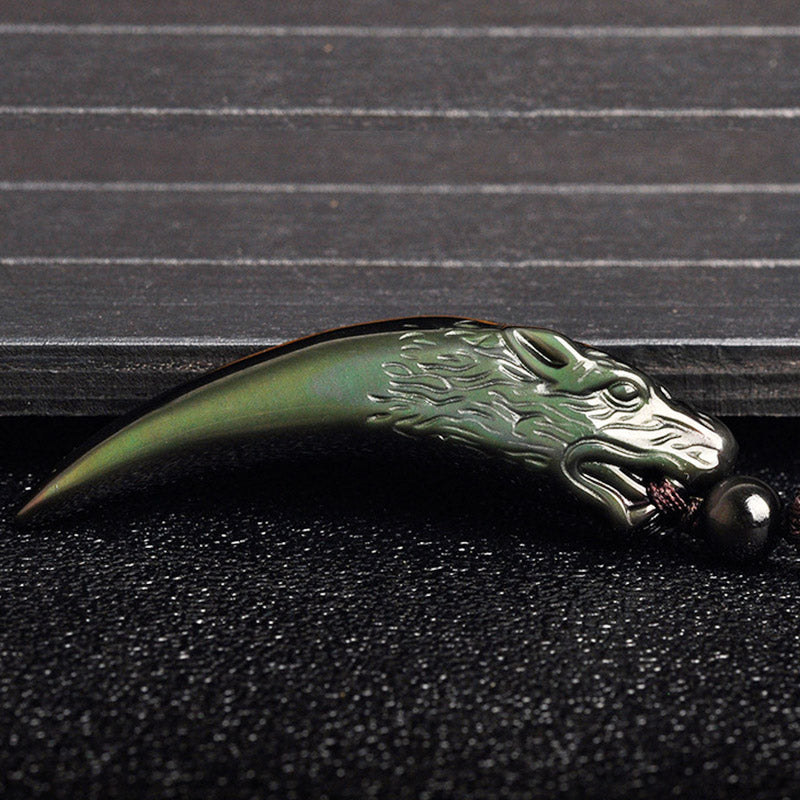 Natural Black Obsidian Ice Obsidian Rainbow Obsidian Wolf Tooth Pattern Strength Necklace Pendant - Image 18