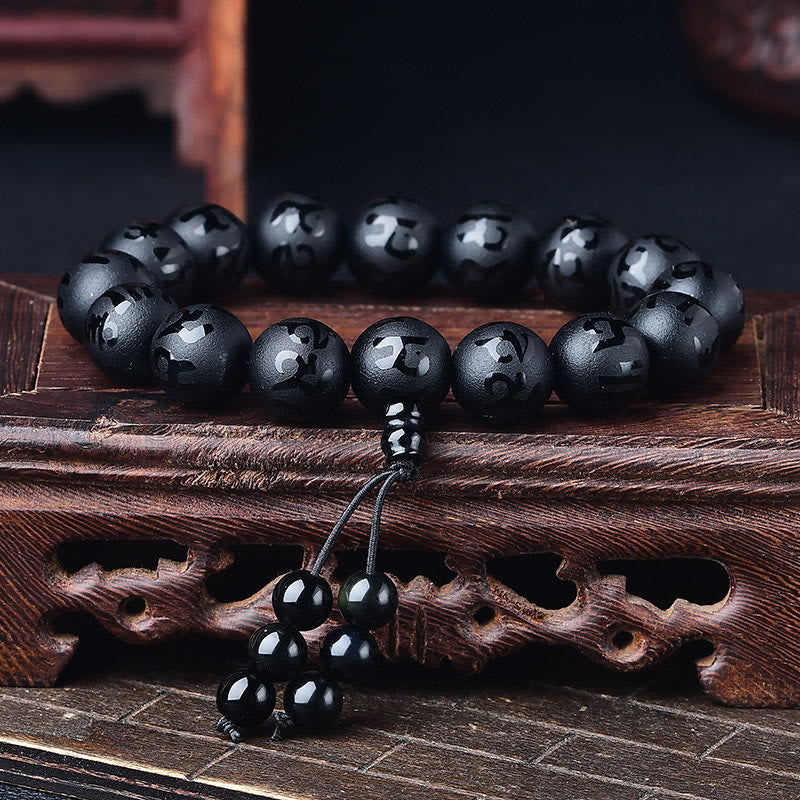 Tibet White Crystal Black Onyx Om Mani Padme Hum Meditation Bracelet - Image 15