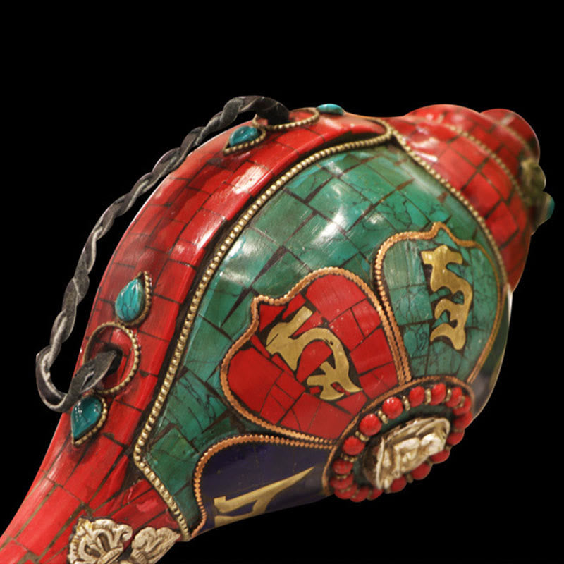 Tibetan Handmade Shankha Om Mani Padme Hum Buddha Conch Shell Lucky Decoration - Image 8