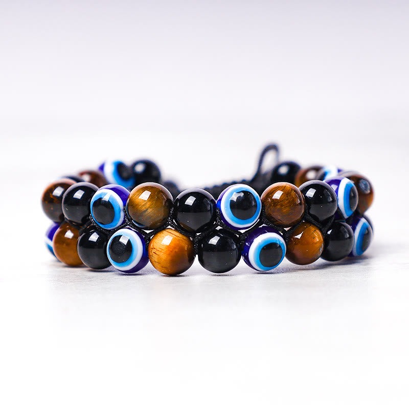 Evil Eye Hematite Tiger Eye Protection Beaded Bracelet - Image 9