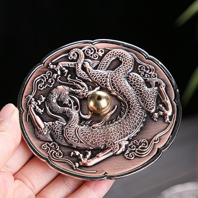 Round Auspicious Dragon Protection Copper Alloy Stick Incense Burner Decoration - Image 3