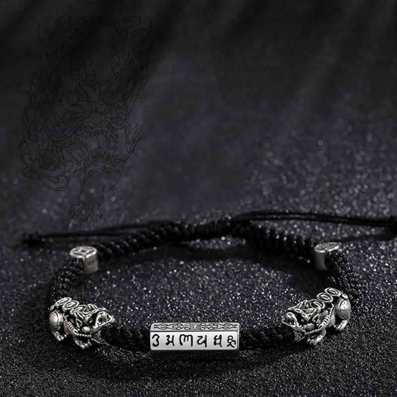 Double PiXiu Feng Shui Copper Coin Om Mani Padme Hum String Bracelet - Image 14