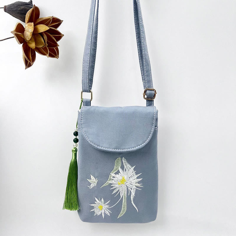 Small Embroidered Flowers Crossbody Bag Shoulder Bag Double Layer Cellphone Bag - Image 33