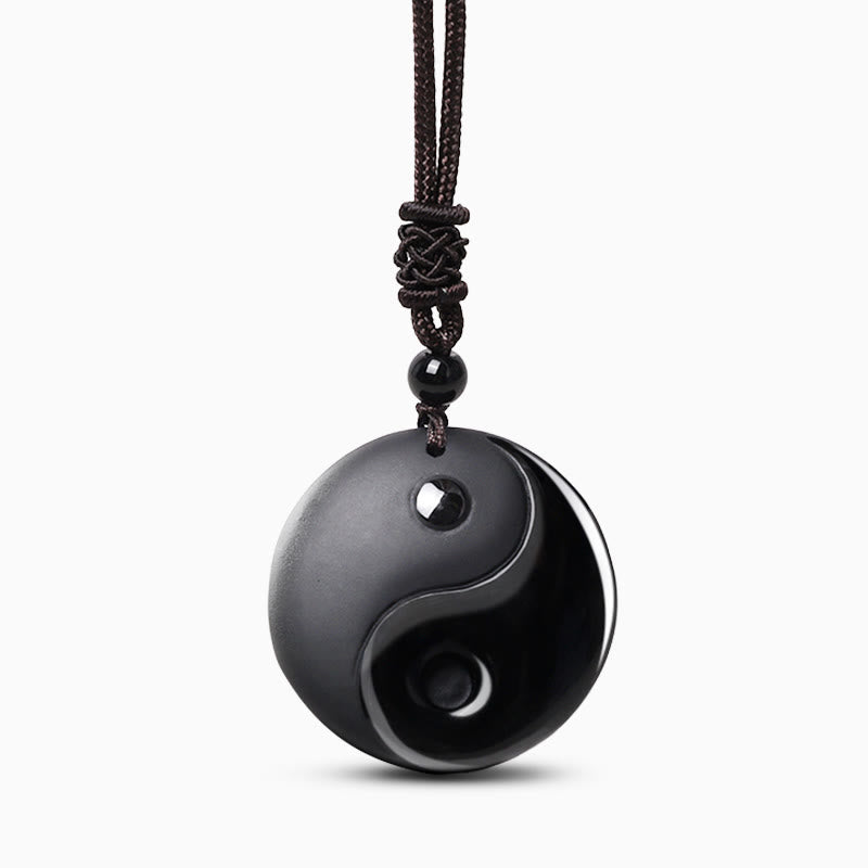 Black Obsidian Taoism Five Sacred Mountains Nine-Character Mantra Carved Purification Yin Yang Necklace Pendant - Image 3
