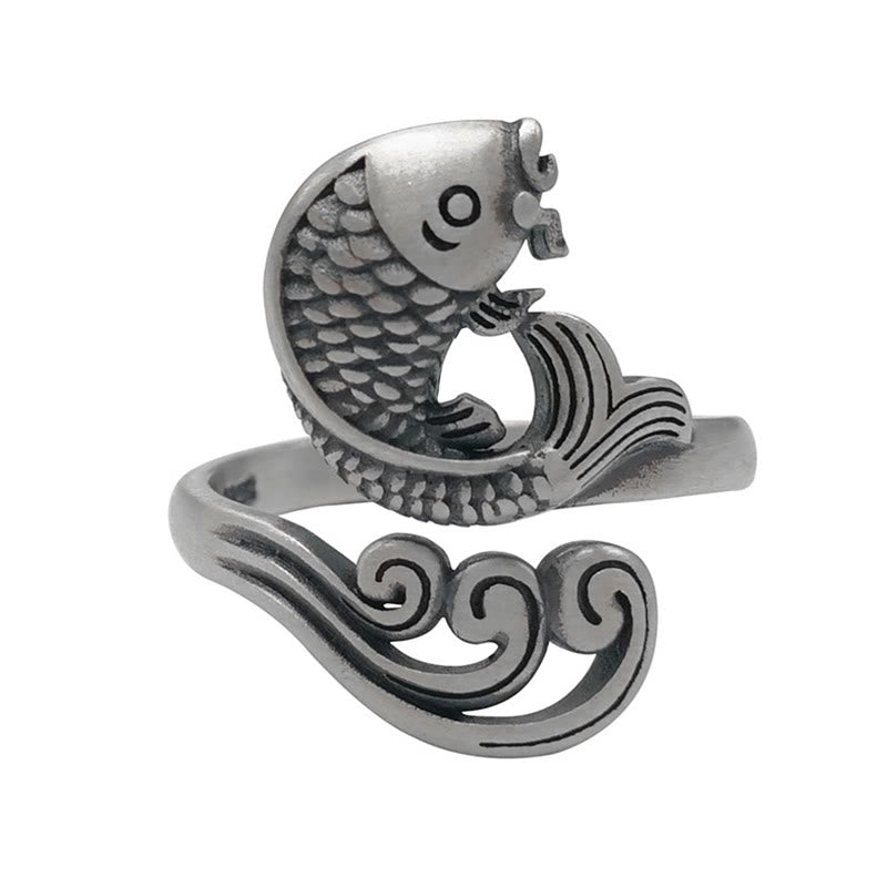 925 Sterling Silver Koi Fish Water Ripple Luck Wealth Ring - Image 15
