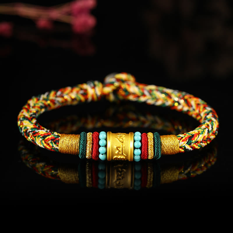 Tibet 999 Gold Om Mani Padme Hum Handmade Eight Thread Peace Knot Luck Bracelet