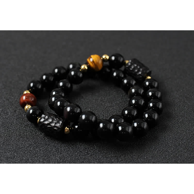 Black Obsidian Ebony Wood Red Tiger Eye Strength Couple Bracelet - Image 17