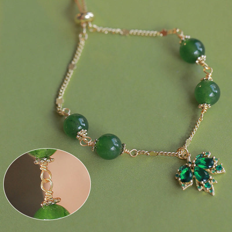 14k Gold Plated Green Chalcedony Maple Leaf Courage Strength Bracelet - Image 8