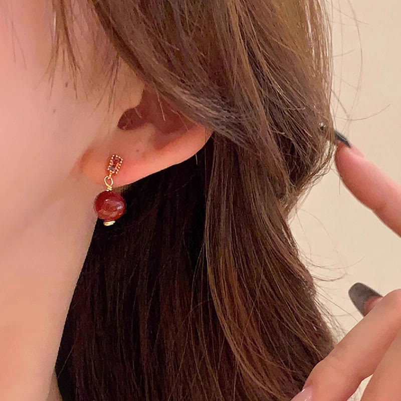 925 Sterling Silver Posts 14K Gold Filled Cinnabar Bead Zircon Calm Earrings - Image 4