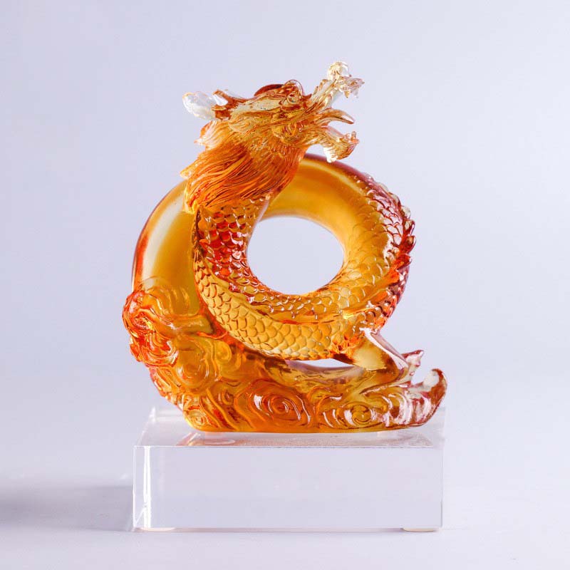 Year of the Dragon Handmade Chinese Zodiac Yellow Dragon Liuli Crystal Art Piece Protection Home Office Decoration