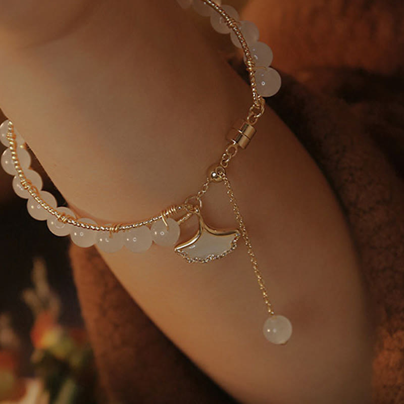 Ginkgo Leaf Jade Bead Luck Bracelet - Image 9