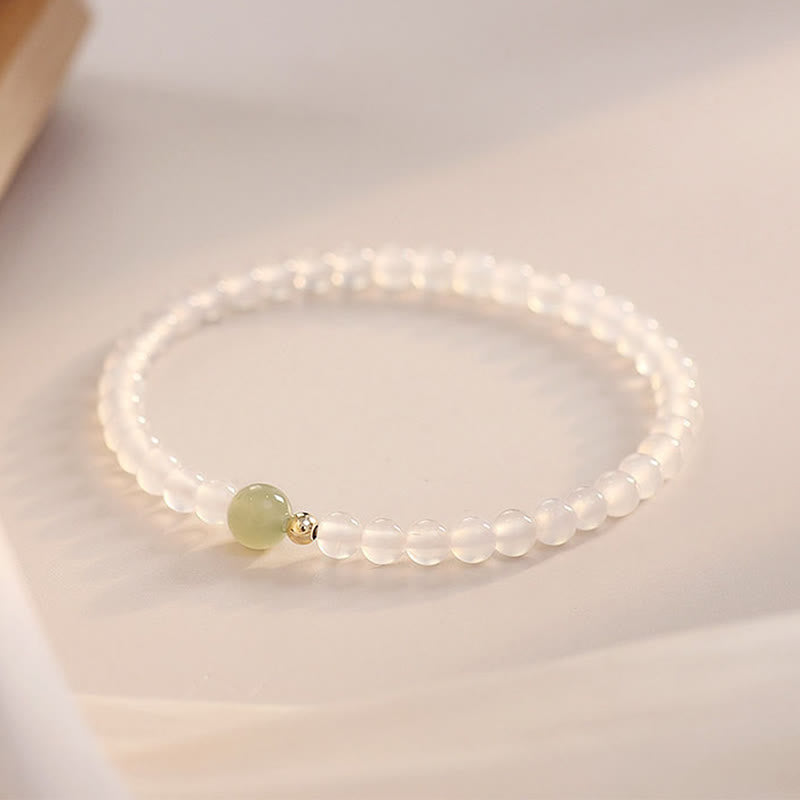 Natural White Agate Jade Luck Protection Bracelet