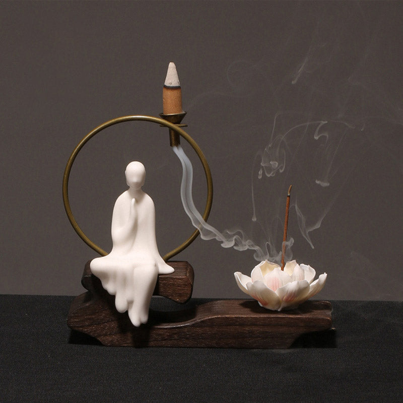 Ceramic Lotus Healing Meditation Incense Burner Decoration