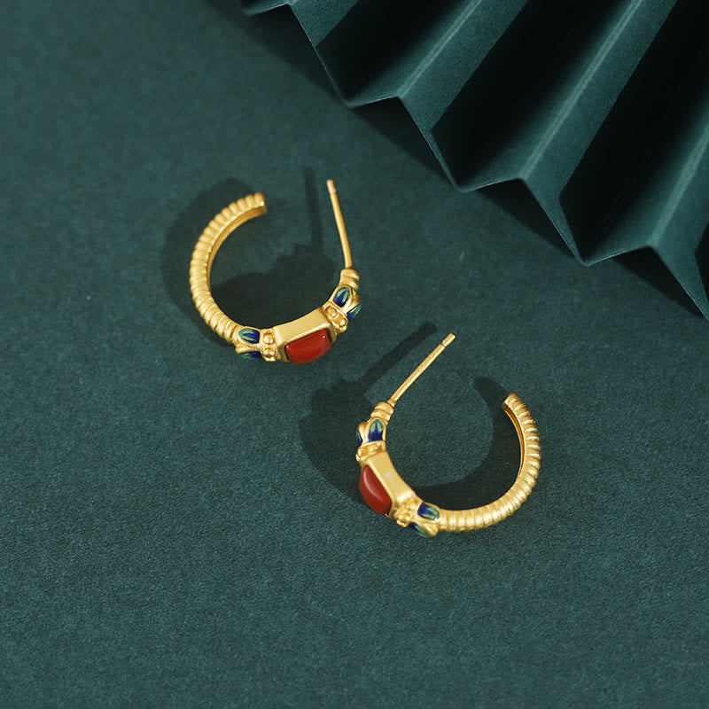 925 Sterling Silver Red Agate Lotus Confidence Calm Stud Earrings - Image 5