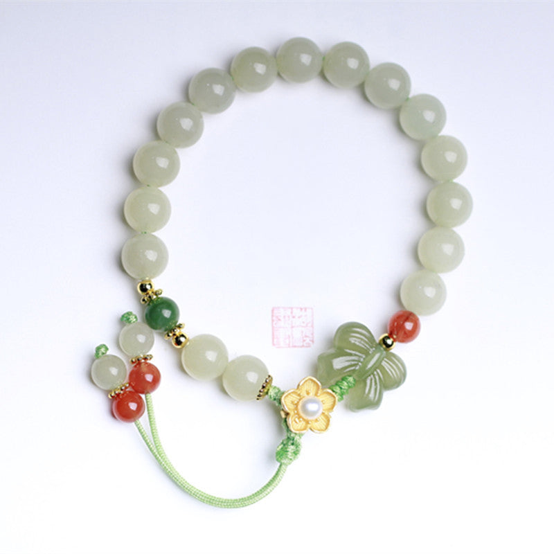 925 Sterling Silver Jade Luck Flower Butterfly Bracelet - Image 9