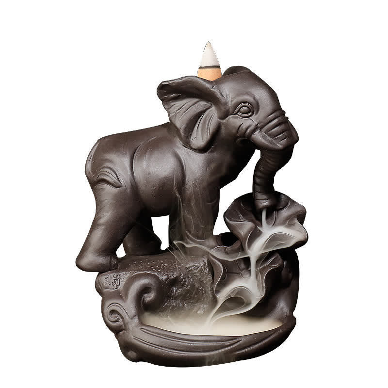 Tibetan Elephant Purple Clay Backflow Smoke Fountain Peace Healing Incense Burner Decoration - Image 8