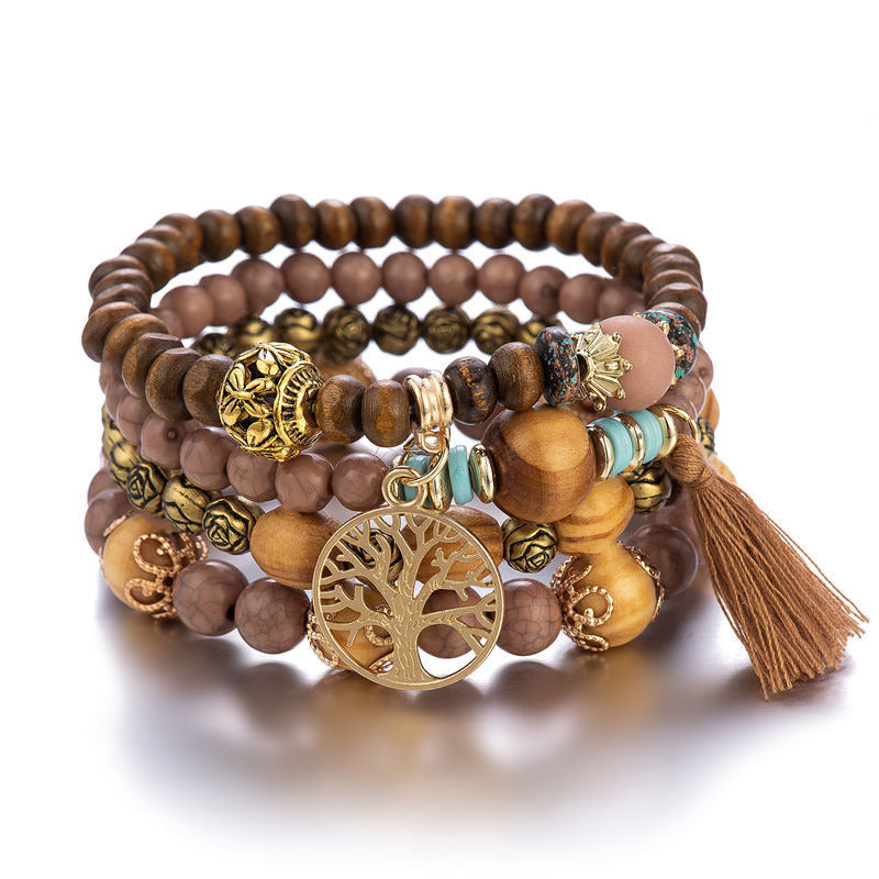 Wenge Wood Layered Tree Tassel Healing Bracelet - Image 5