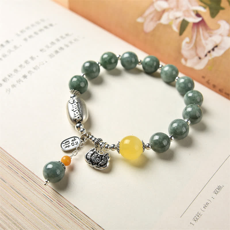 925 Sterling Silver Cyan Jade Amber Success Bracelet - Image 8