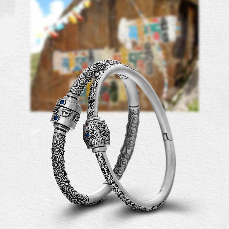 990 Sterling Silver Tibetan Auspicious Clouds Om Mani Padme Hum Engraved Creativity Bracelet Bangle - Image 13