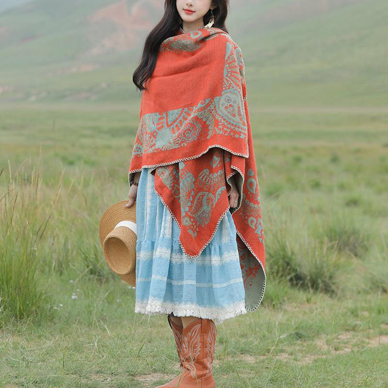 Tibetan Shawl Simple Pattern Winter Cozy Travel Scarf Wrap - Image 11