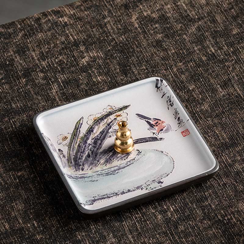 Mountain Lake Flower Leaf Healing Ceramic Plate Tray Stick Incense Burner Decoration - Image 18