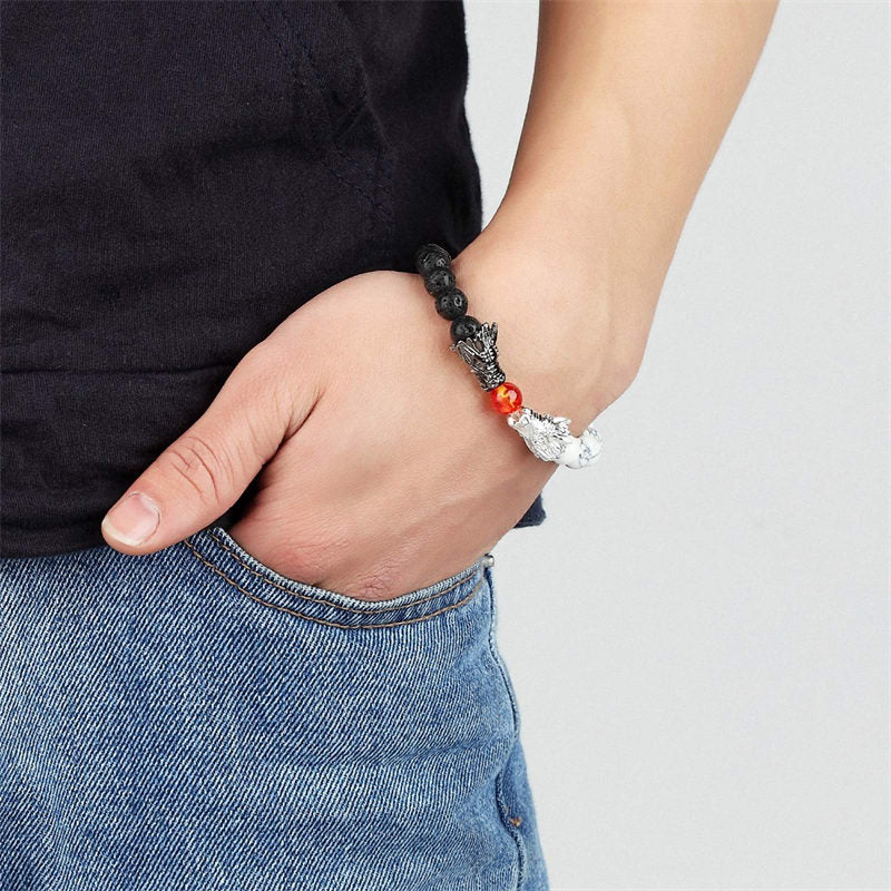 White Turquoise Lava Rock Dragon Blessing Beaded Bracelet - Image 3