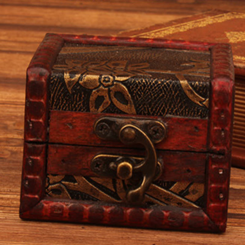 Retro Small Square Wood Jewelry Box Lotus Grass Flower Grape Copper Coin Daffodil Jewelry Storage Box - Image 11