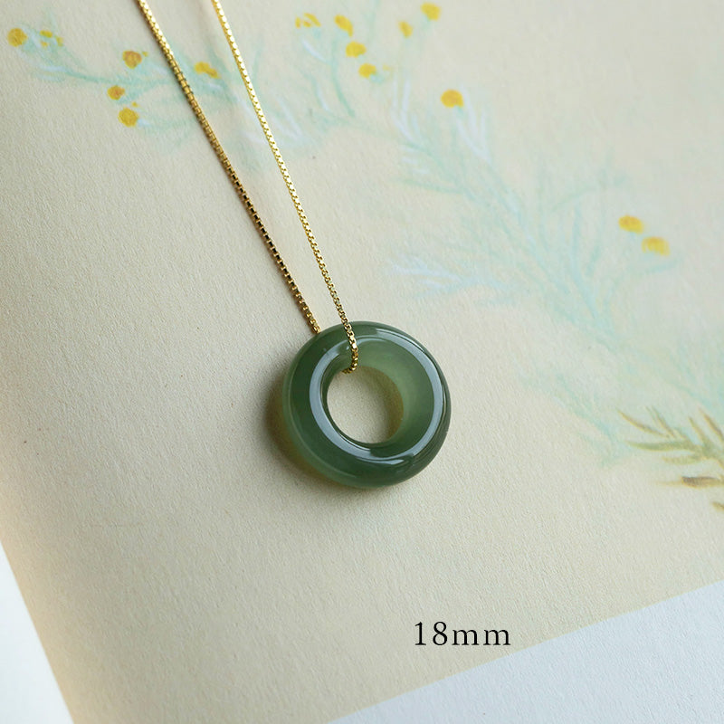 Natural Round Jade Peace Buckle Luck Abundance Necklace Pendant - Image 11