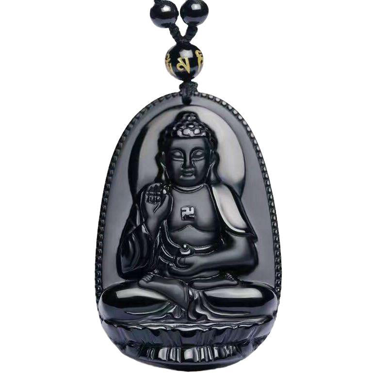 Chinese Zodiac Obsidian Buddha Amulet Protection Pendant Necklace - Image 9