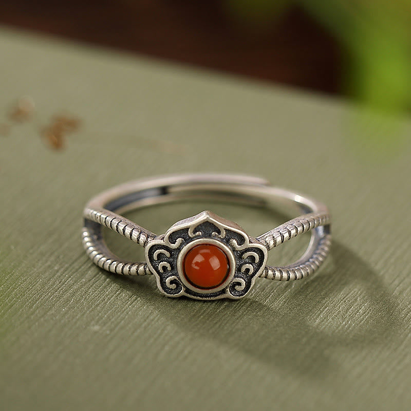 925 Sterling Silver Red Agate Bead Logical Thinking Ring - Image 3
