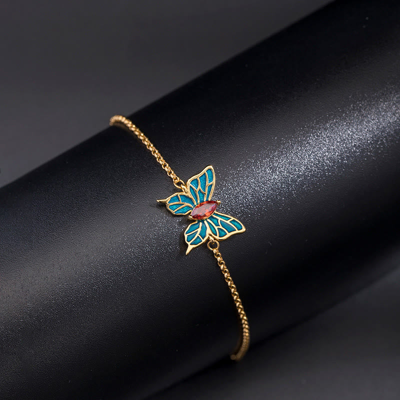 925 Sterling Silver Butterfly Zircon Love Chain Bracelet