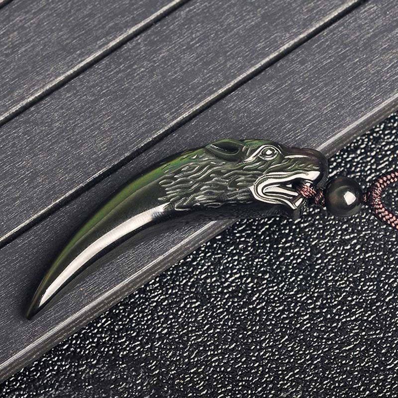 Natural Black Obsidian Ice Obsidian Rainbow Obsidian Wolf Tooth Pattern Strength Necklace Pendant - Image 15