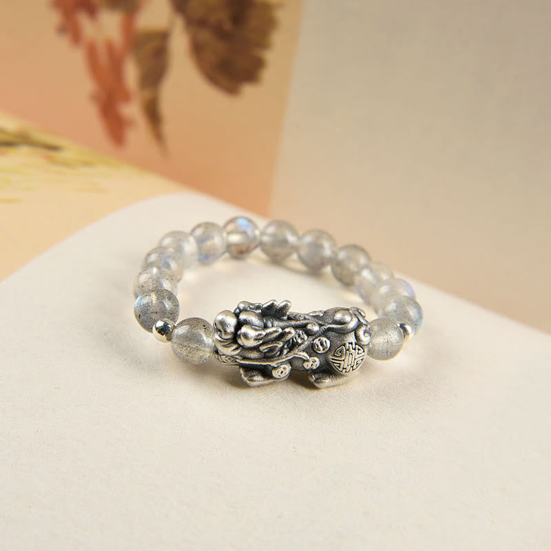 925 Sterling Silver Natural Garnet Moonstone Red Agate PiXiu Wealth Ring - Image 7