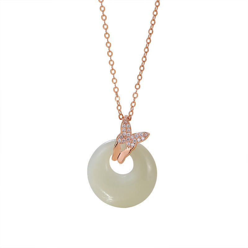925 Sterling Silver Natural Hetian Jade Zircon Butterfly Luck Necklace Pendant - Image 3
