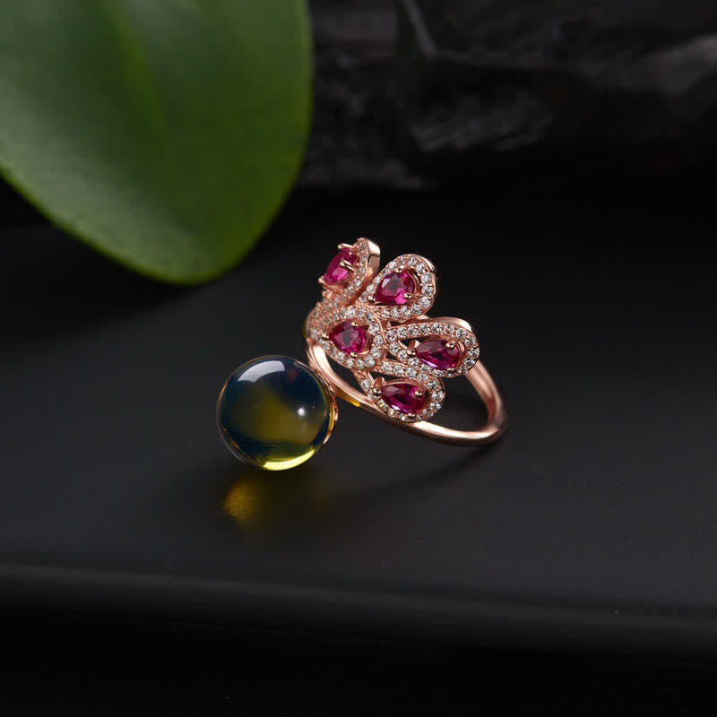 Peacock Amber Fortune Love Necklace Pendant Ring - Image 5