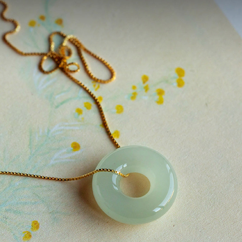 Natural Round Jade Peace Buckle Luck Abundance Necklace Pendant - Image 4