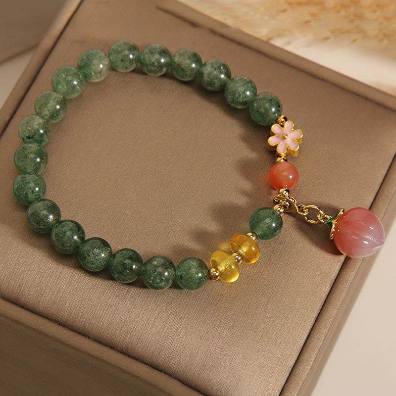Natural Green Strawberry Quartz Love Peach Charm Bracelet - Image 5