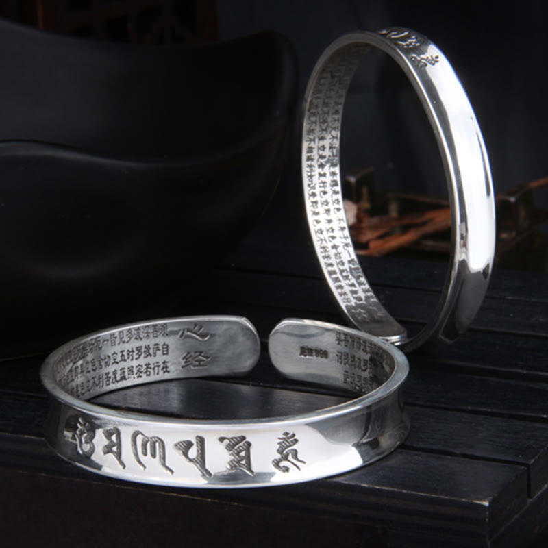 999 Sterling Silver Om Mani Padme Hum Heart Sutra Love Peace Bracelet Bangle - Image 6