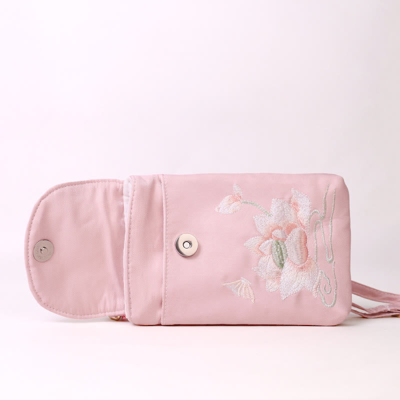 Small Embroidered Flowers Crossbody Bag Shoulder Bag Double Layer Cellphone Bag - Image 3