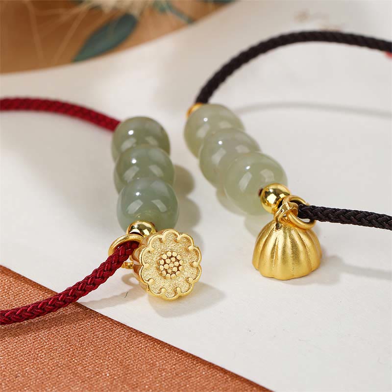 Handmade Hetian Jade Bead Lotus Pod Prosperity Luck Braided Bracelet - Image 8
