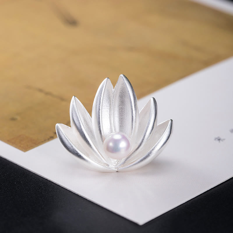 925 Sterling Silver Lotus Flower Pearl New Beginning Brooch - Image 5