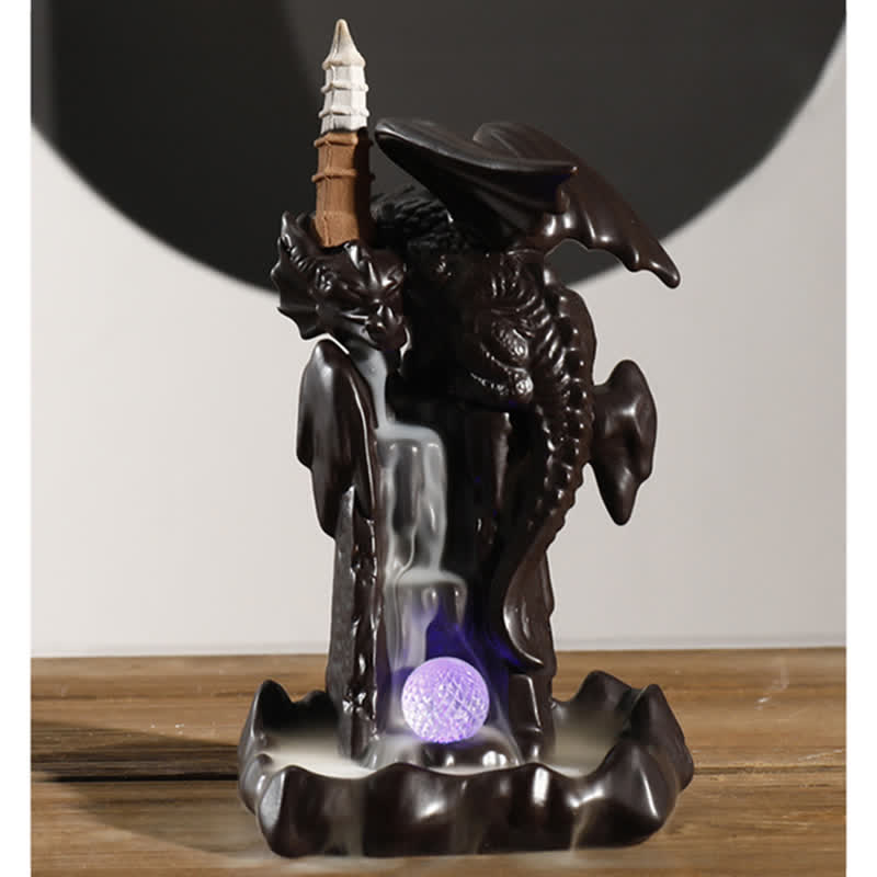 Nordic Dragon Ceramic Backflow Smoke Fountain Meditation Healing Incense Burner Led Ball Decoration - Image 9
