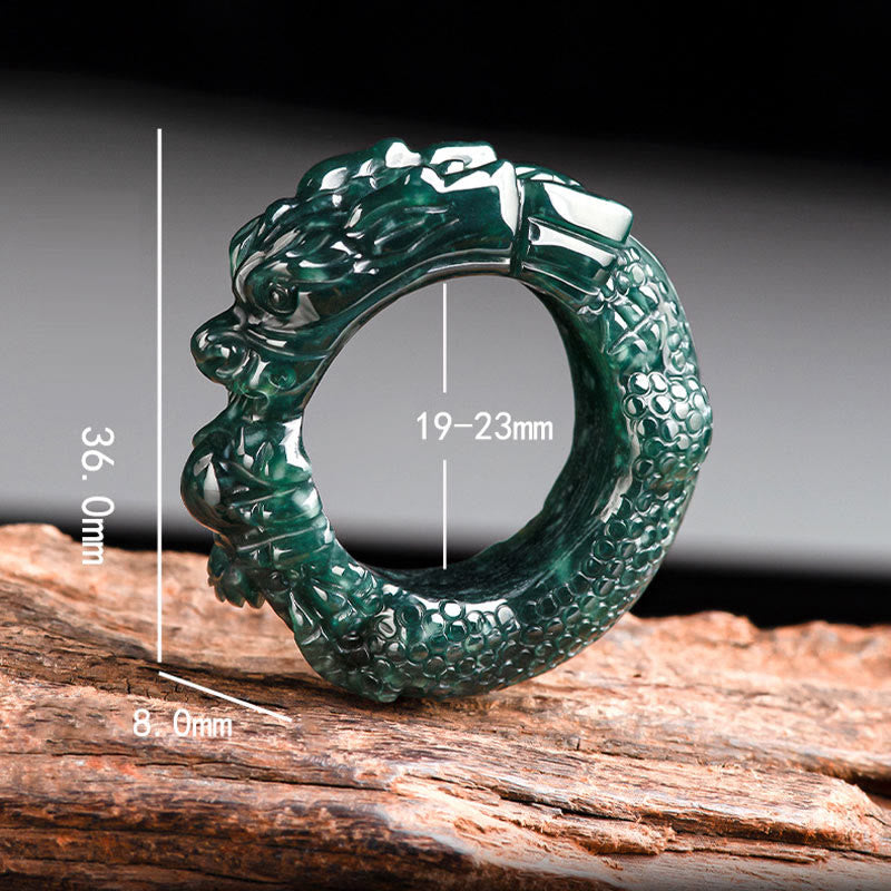 Natural Cyan Jade Dragon Carved Success Ring - Image 9