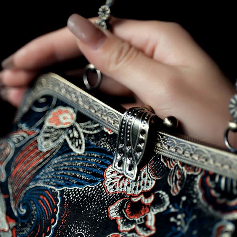 Butterfly Flowers Metal Handle Handbag - Image 4